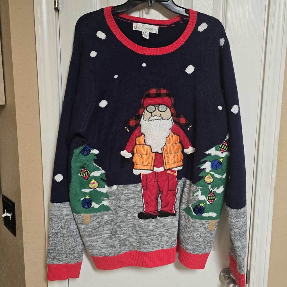 Jolly Sweaters‎ Hunting/Camping Santa Ugly Christmas Sweater Men's Size XL